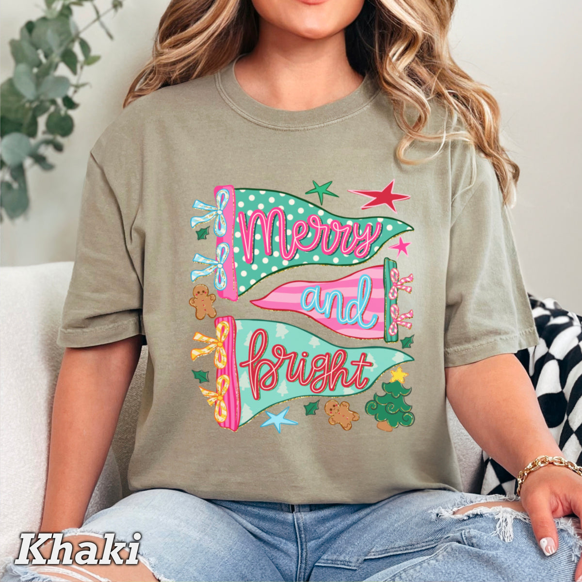 Merry And Bright Christmas Comfort Color Graphic Tee