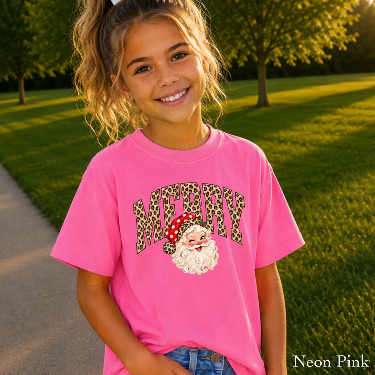 Leopard Merry Christmas Youth Comfort Color T-Shirt