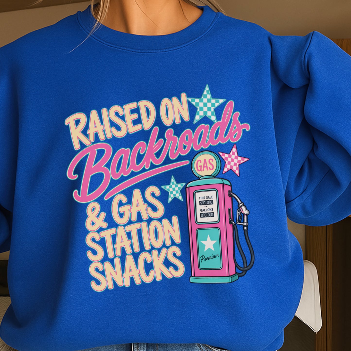 Raised On Backroads & Gas Station Snacks Crewneck Sweatshirt