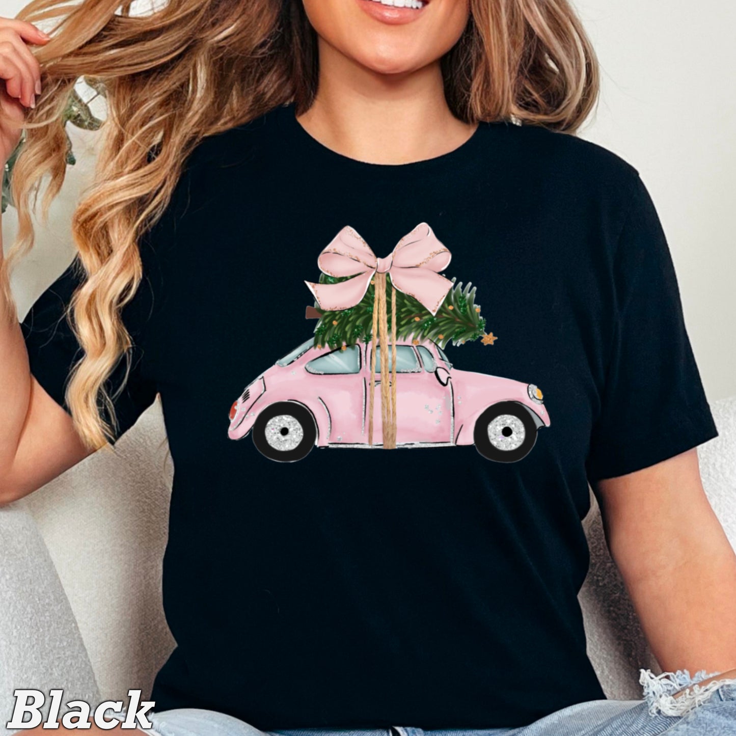 Pink Christmas Car Comfort Color Graphic Tee