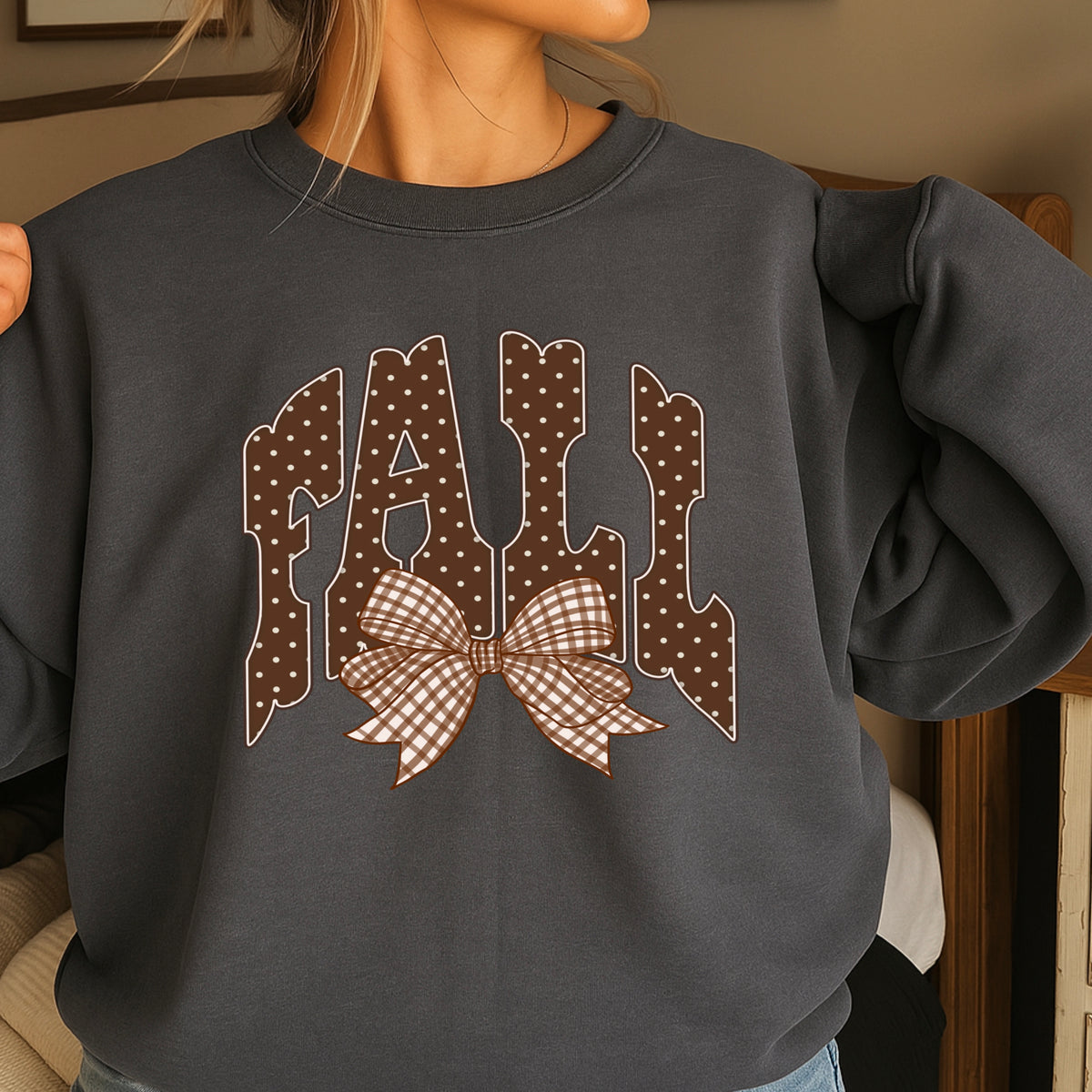 Fall Gingham Crewneck Sweatshirt