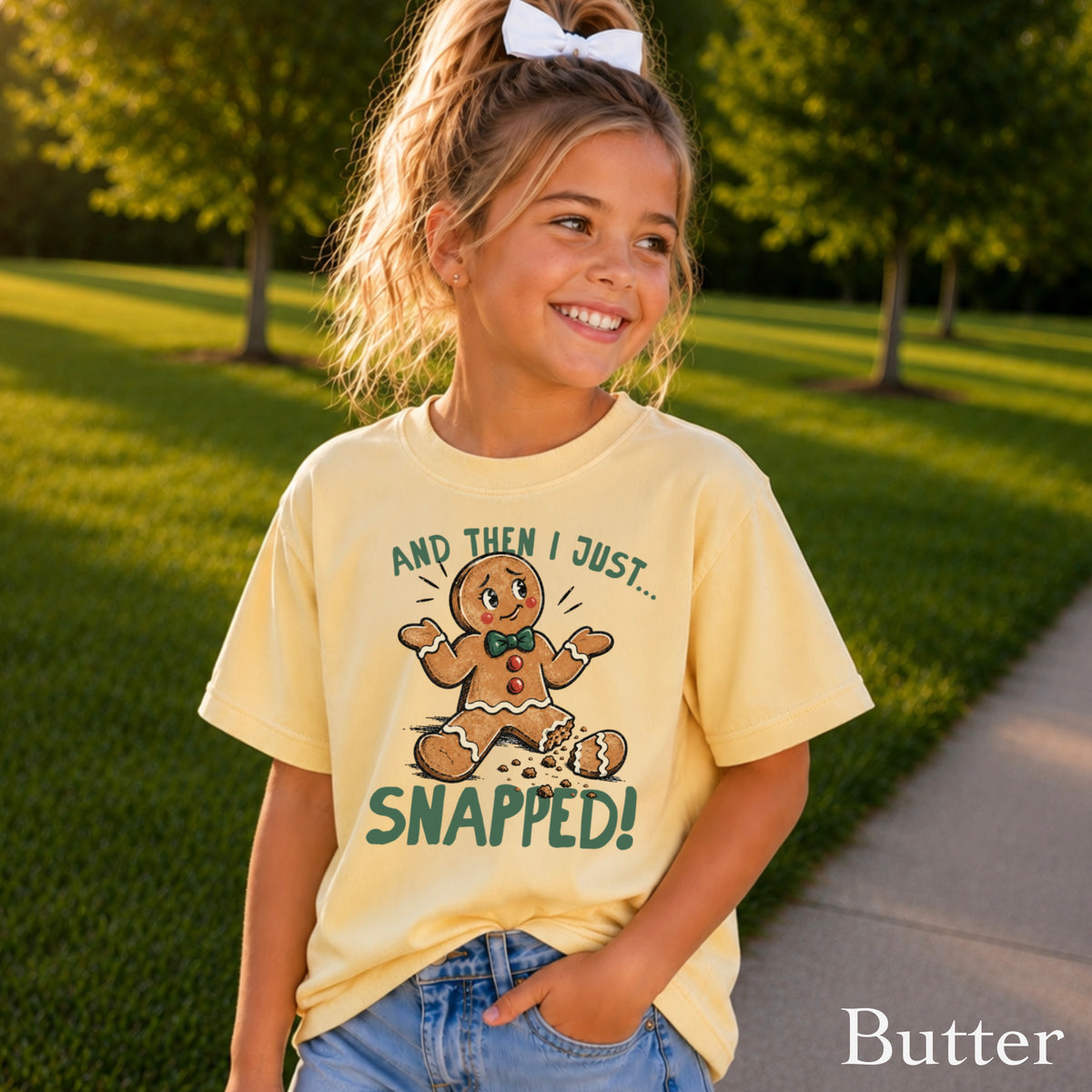 Gingerbread And Then I Just Snapped Christmas Youth Comfort Color T-Shirt