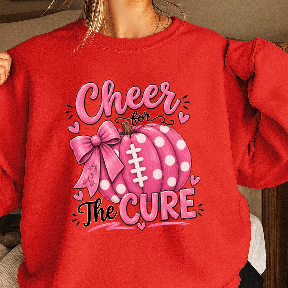 Cheer For The Cure Breast Cancer Crewneck Sweatshirt