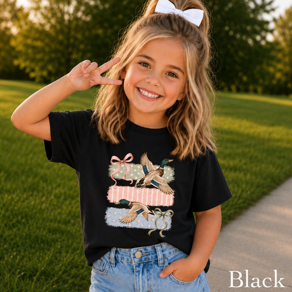 Mallard Ducks & Bows Youth Comfort Color T-Shirt