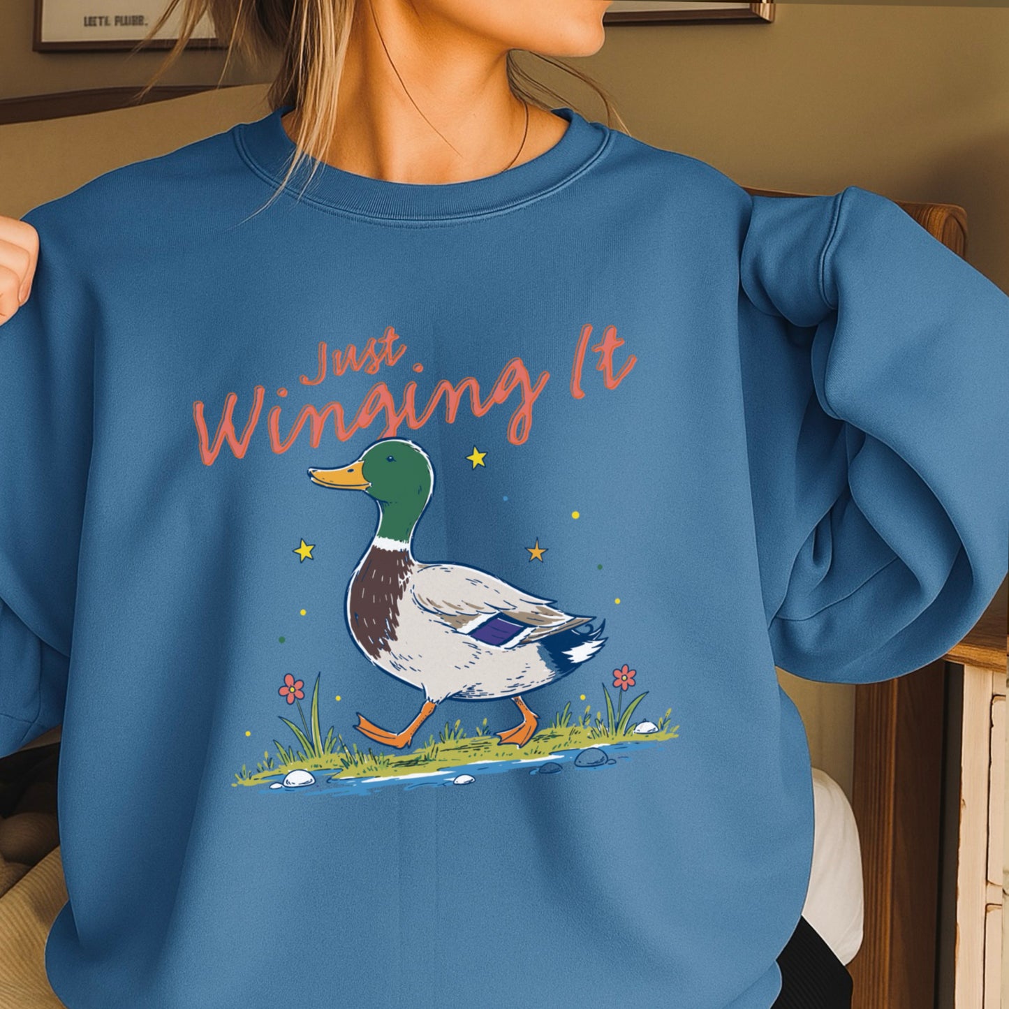 Just Winging It Mallard Duck Crewneck Sweatshirt