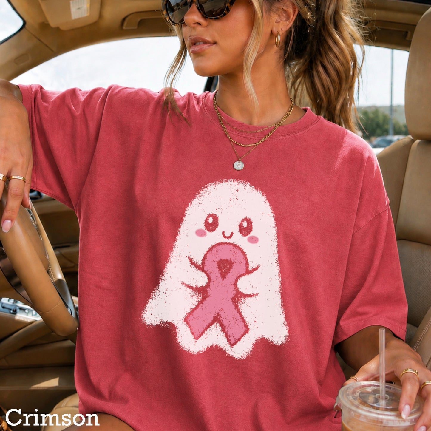 Breast Cancer Ghost Comfort Color Graphic Tee