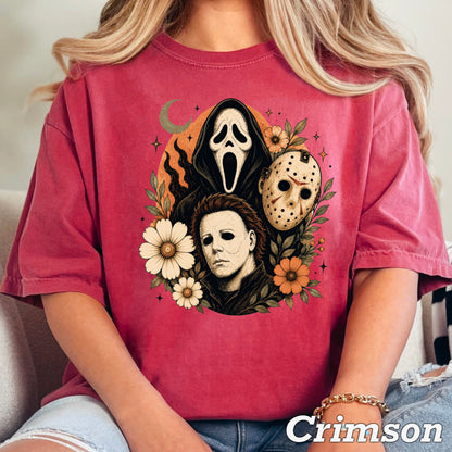 Floral Halloween Characters Comfort Color Graphic Tee