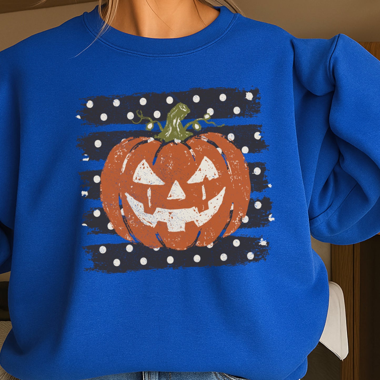 Polka Dot Halloween Pumpkin Crewneck Sweatshirt