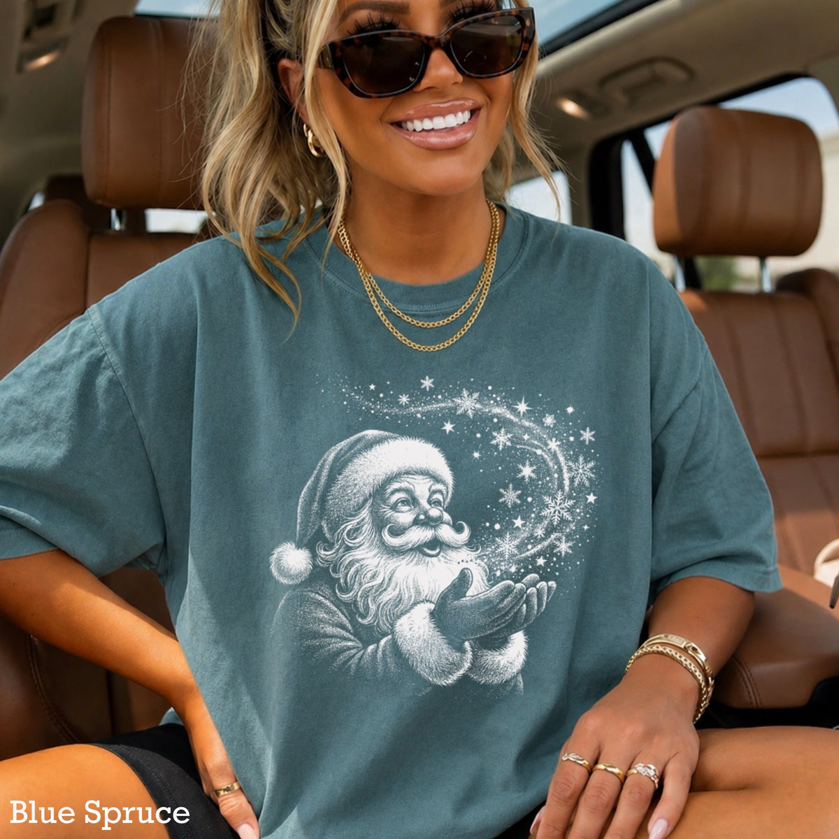 Santa Snowflake Christmas Comfort Color Graphic Tee