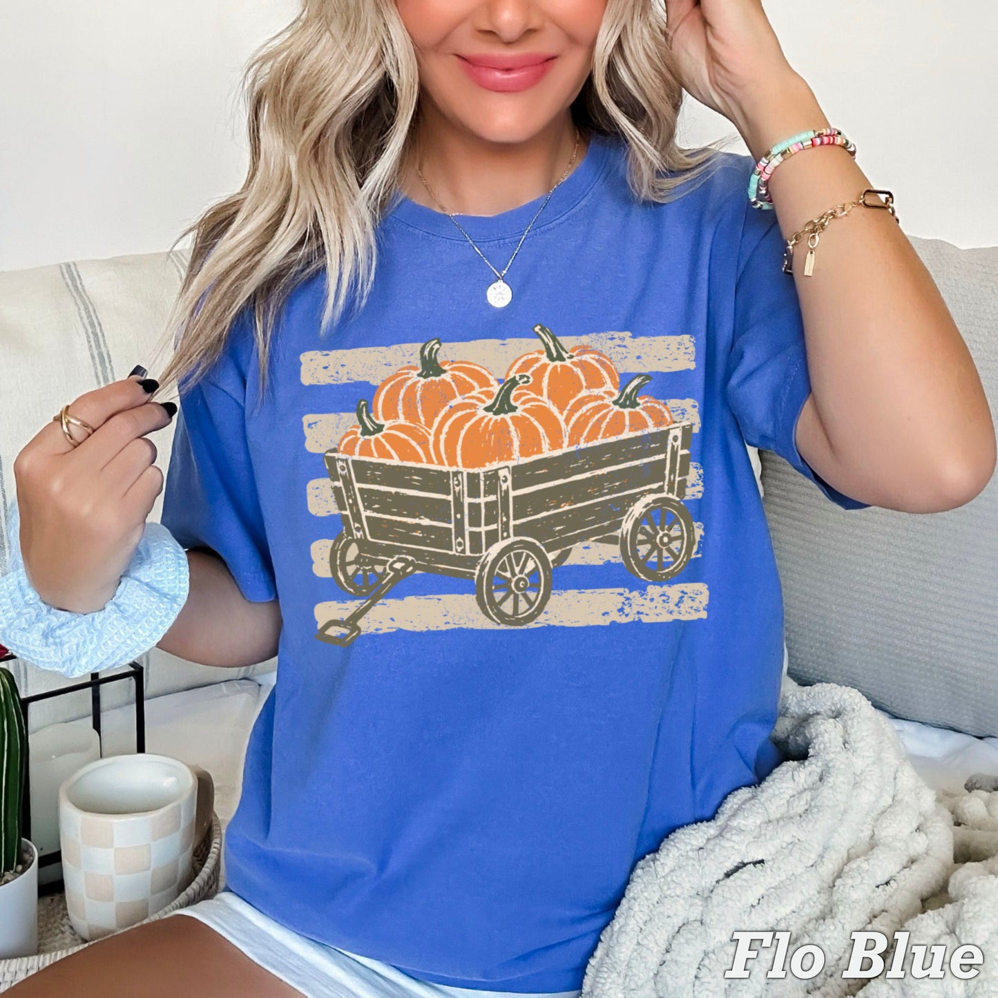 Pumpkin Wagon Fall Comfort Color Graphic Tee