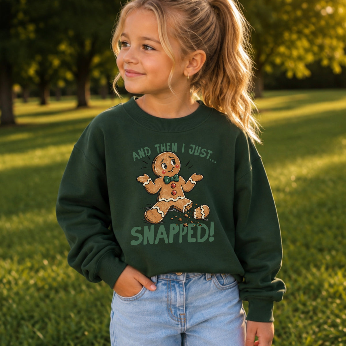 Gingerbread And Then I Just Snapped Christmas Youth Crewneck Sweatshirt