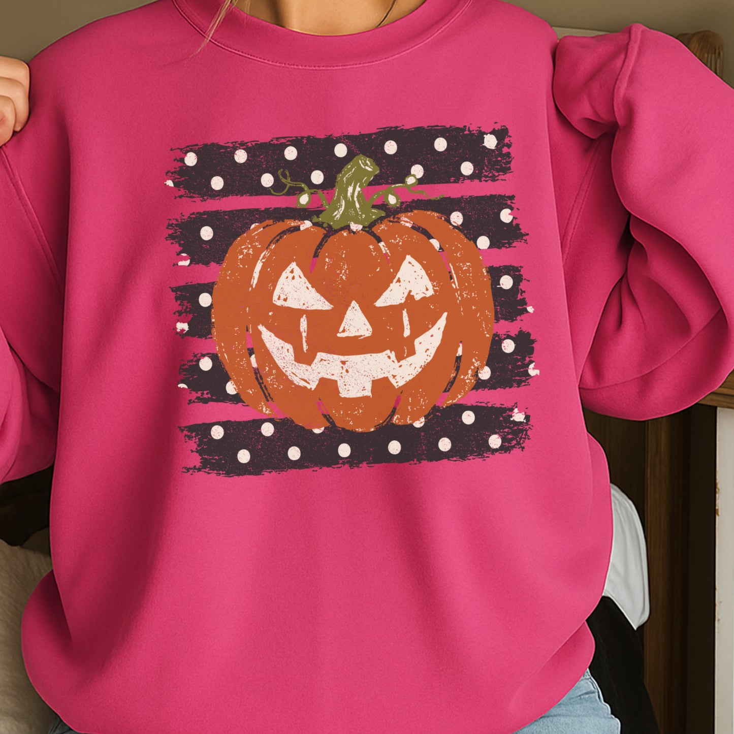 Polka Dot Halloween Pumpkin Crewneck Sweatshirt