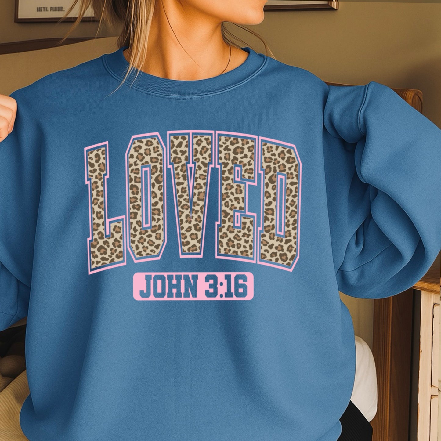 Leopard Loved John 3:16 Valentine’s Day Crewneck Sweatshirt