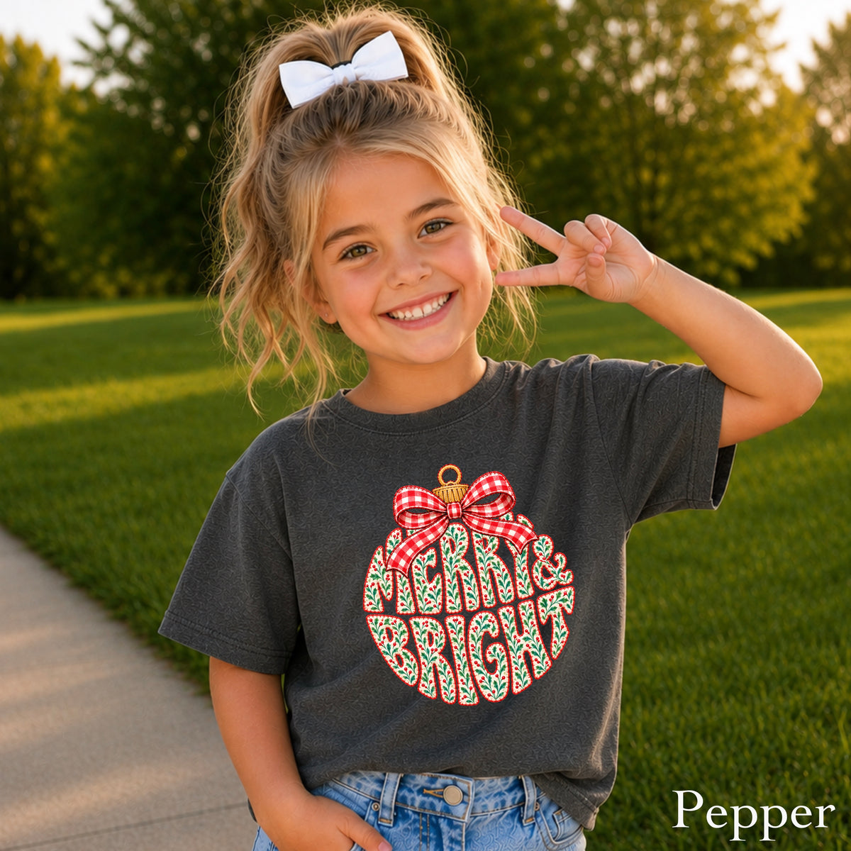 Merry & Bright Christmas Youth Comfort Color T-Shirt
