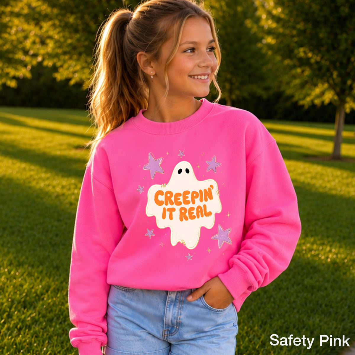 Creepin It Real Halloween Youth Crewneck Sweatshirt