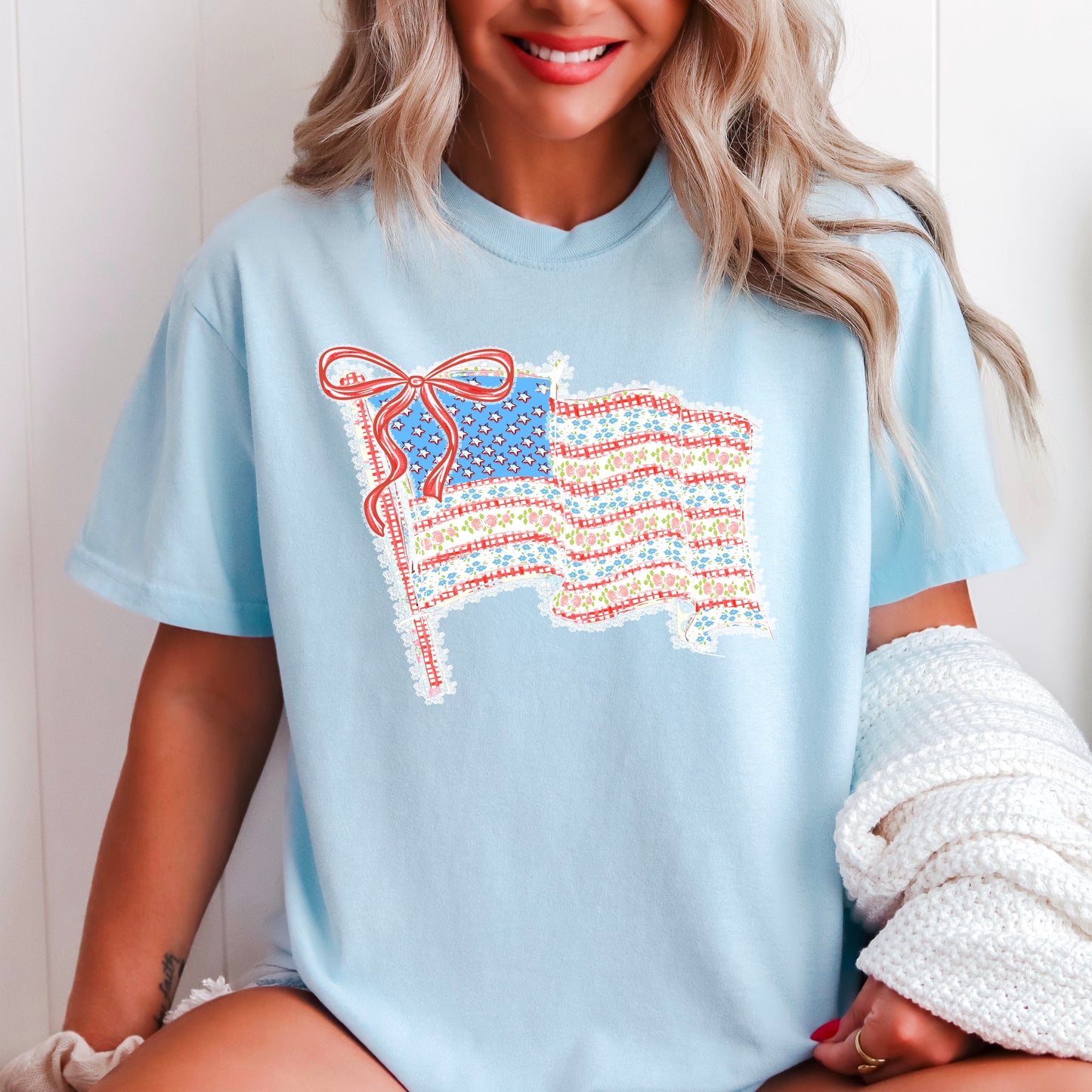 American Lace Flag Comfort Color Graphic Tee