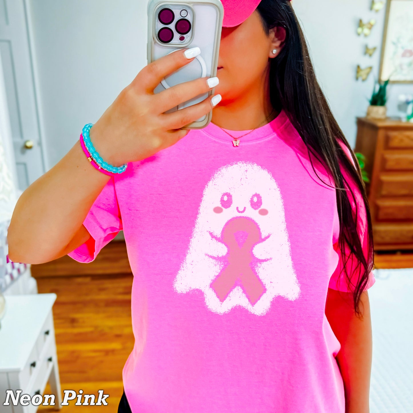 Breast Cancer Ghost Comfort Color Graphic Tee