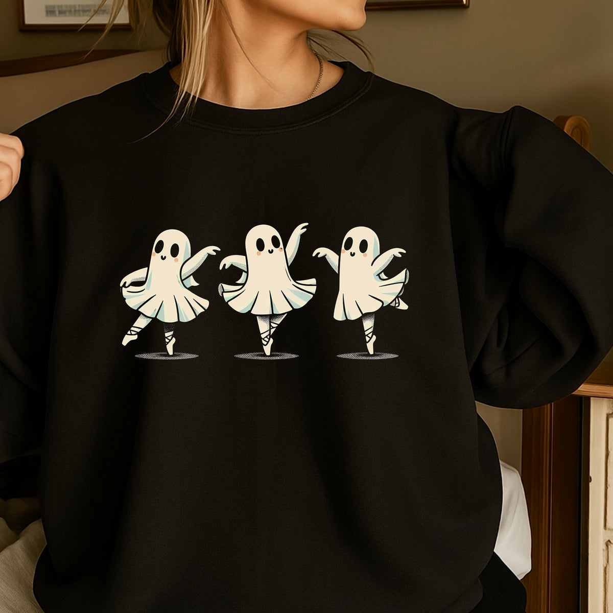 Ballerina Dancing Ghost Halloween Crewneck Sweatshirt