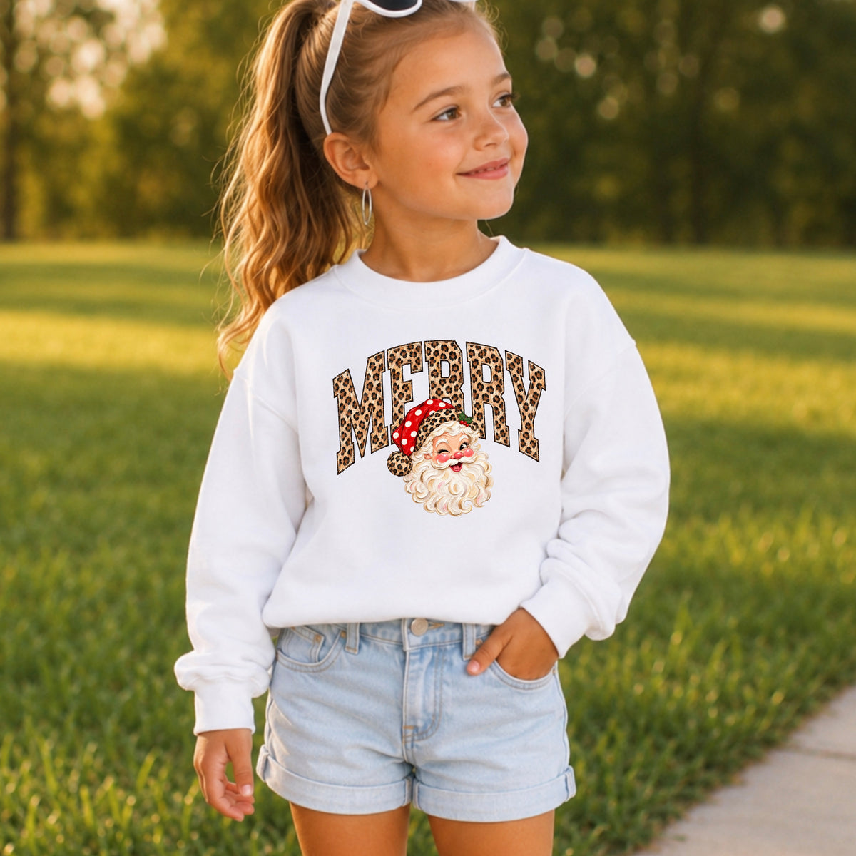 Leopard Merry Christmas Youth Crewneck Sweatshirt