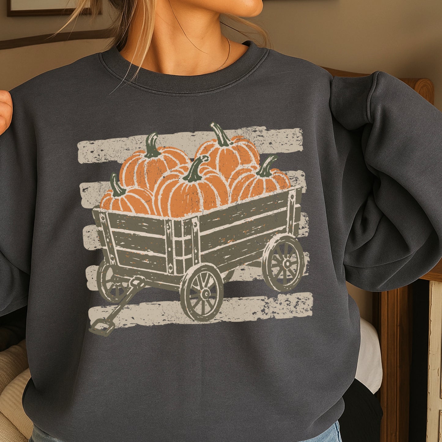 Pumpkin Wagon Fall Crewneck Sweatshirt