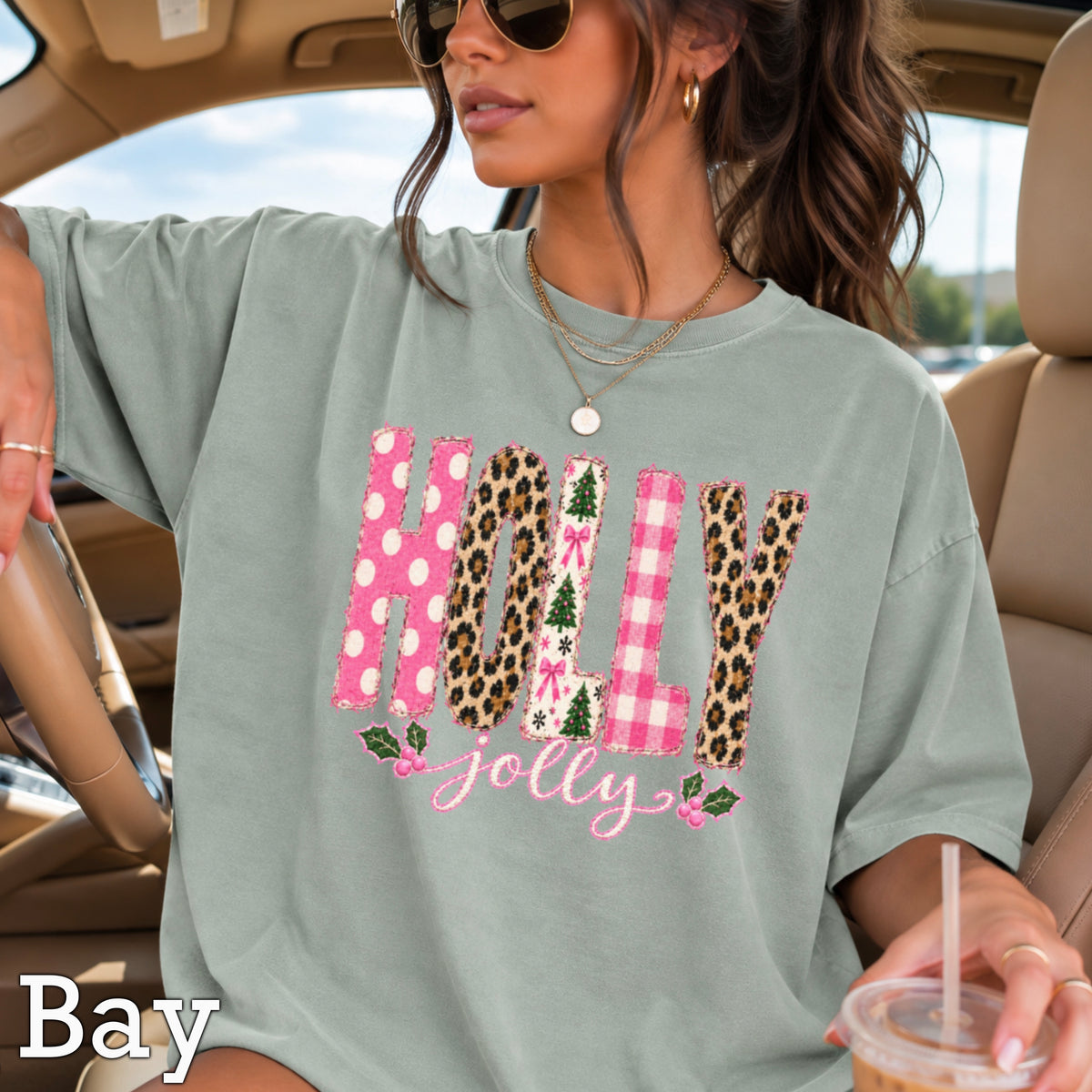 Leopard Holly Jolly Christmas Comfort Color Graphic Tee