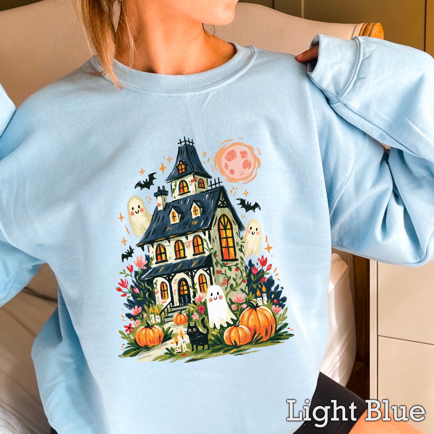 Haunted House Halloween Crewneck Sweatshirt