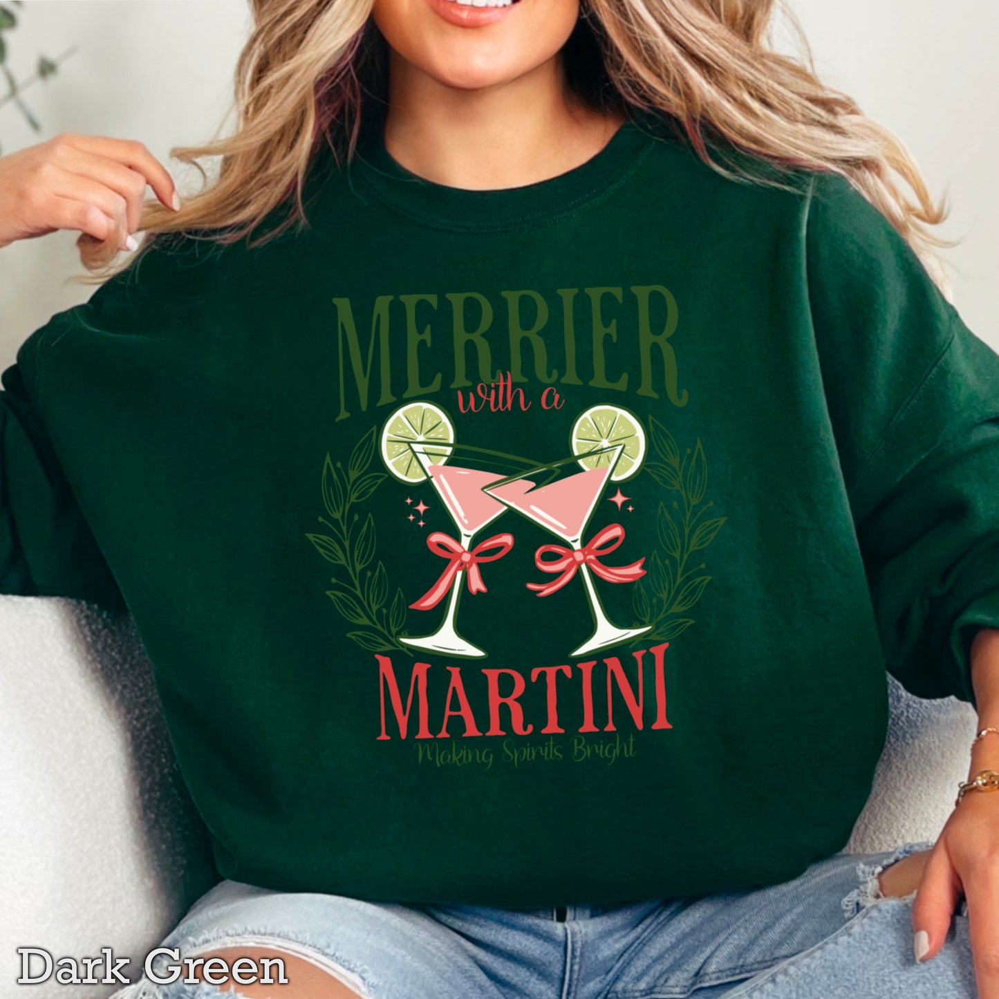 Merrier With A Martini Christmas Crewneck Sweatshirt