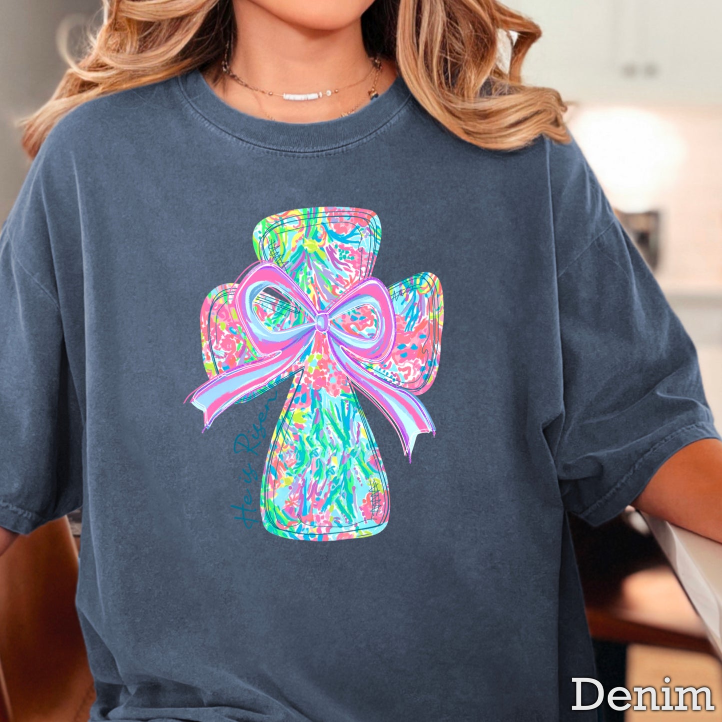 He Is Risen Cross Easter Comfort Color Graphic Tee