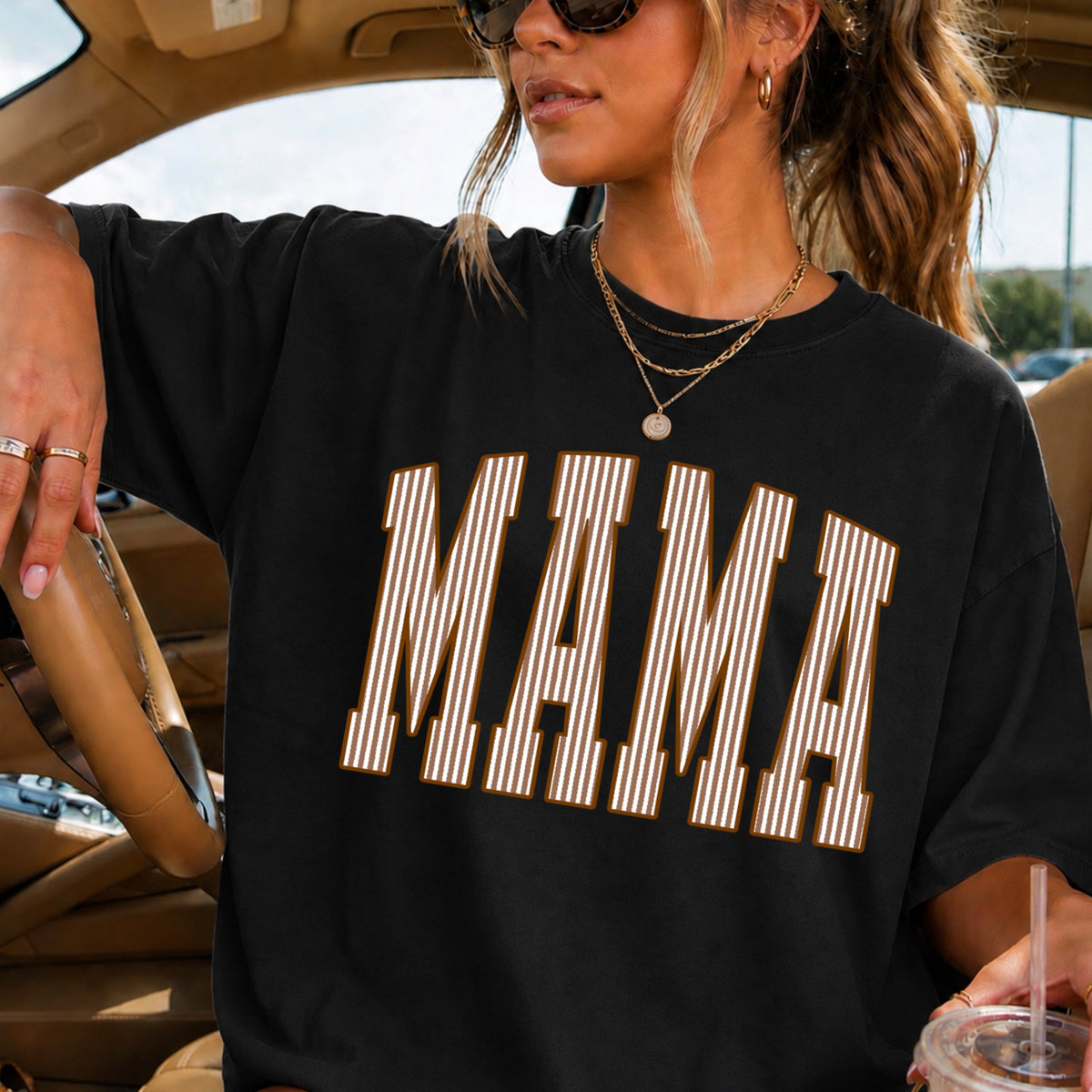 Mama Brown Seersucker Comfort Color Graphic Tee
