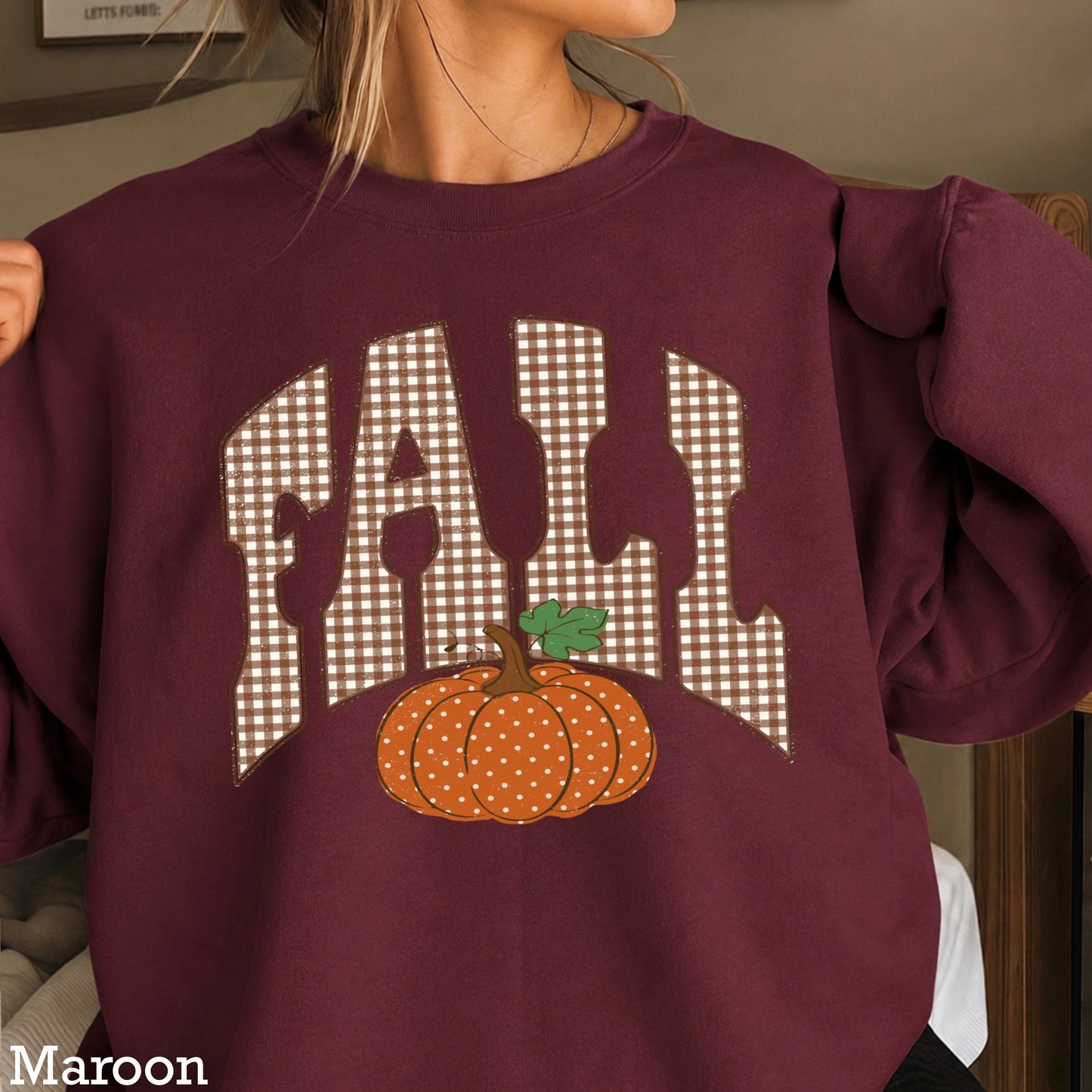 Fall Pumpkin Gingham Crewneck Sweatshirt