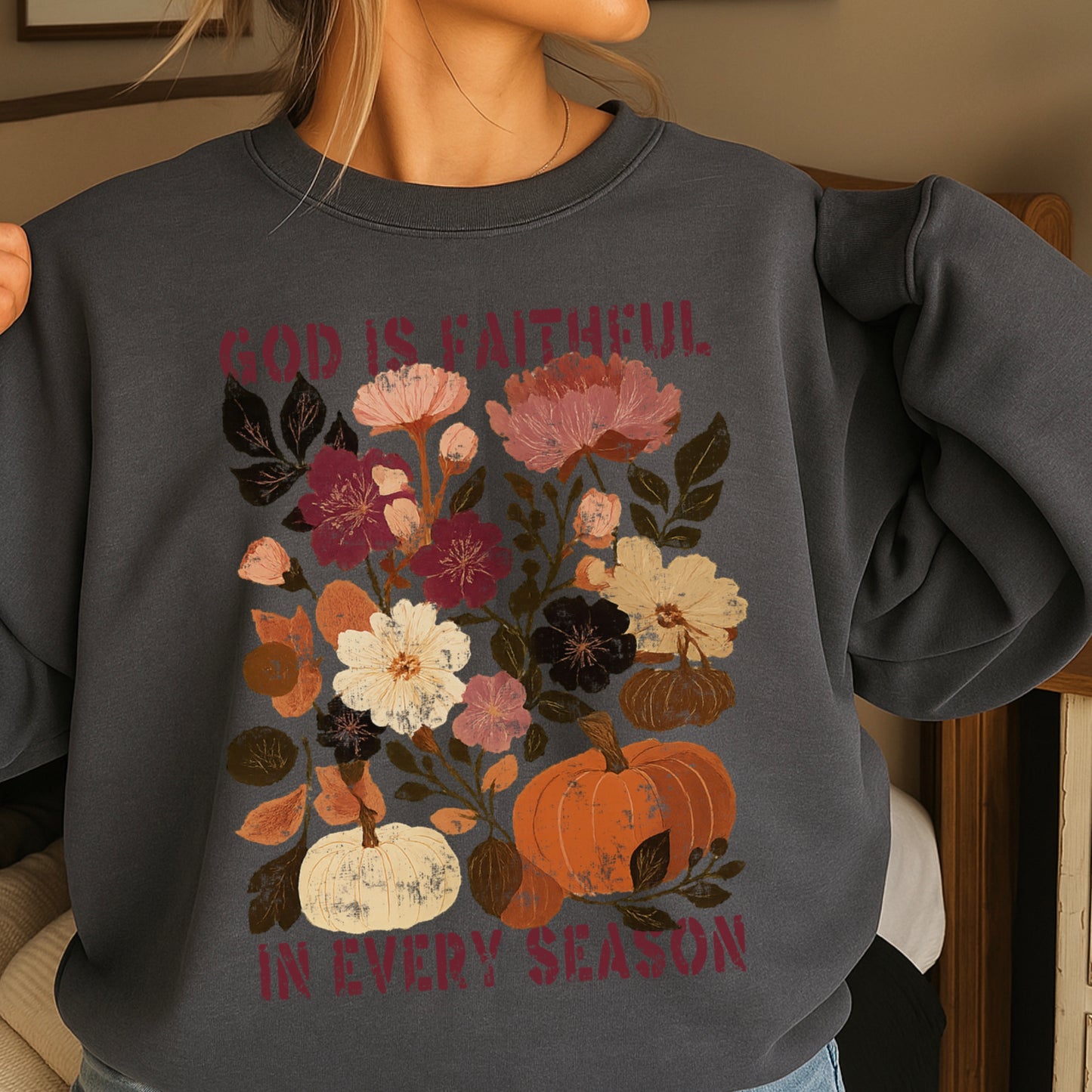 God Is Faithful In Every Season Plum Crewneck Sweatshirt