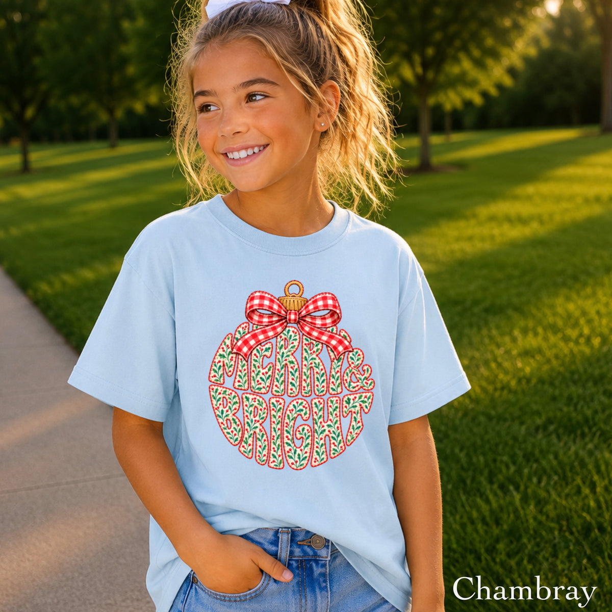 Merry & Bright Christmas Youth Comfort Color T-Shirt