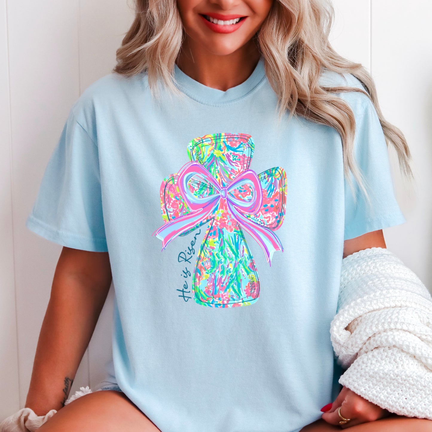 He Is Risen Cross Easter Comfort Color Graphic Tee