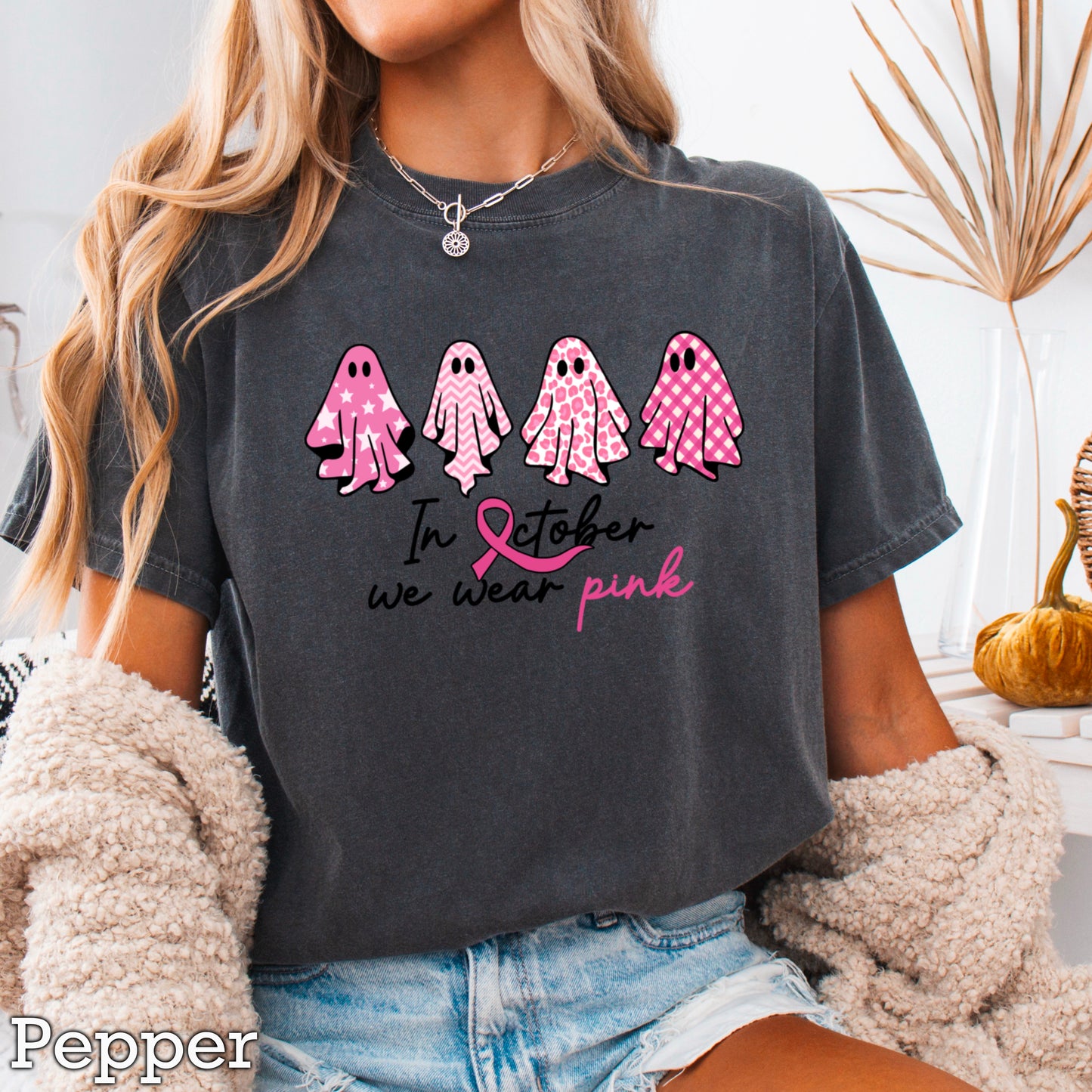 In October We Wear Pink Comfort Color Graphic Tee
