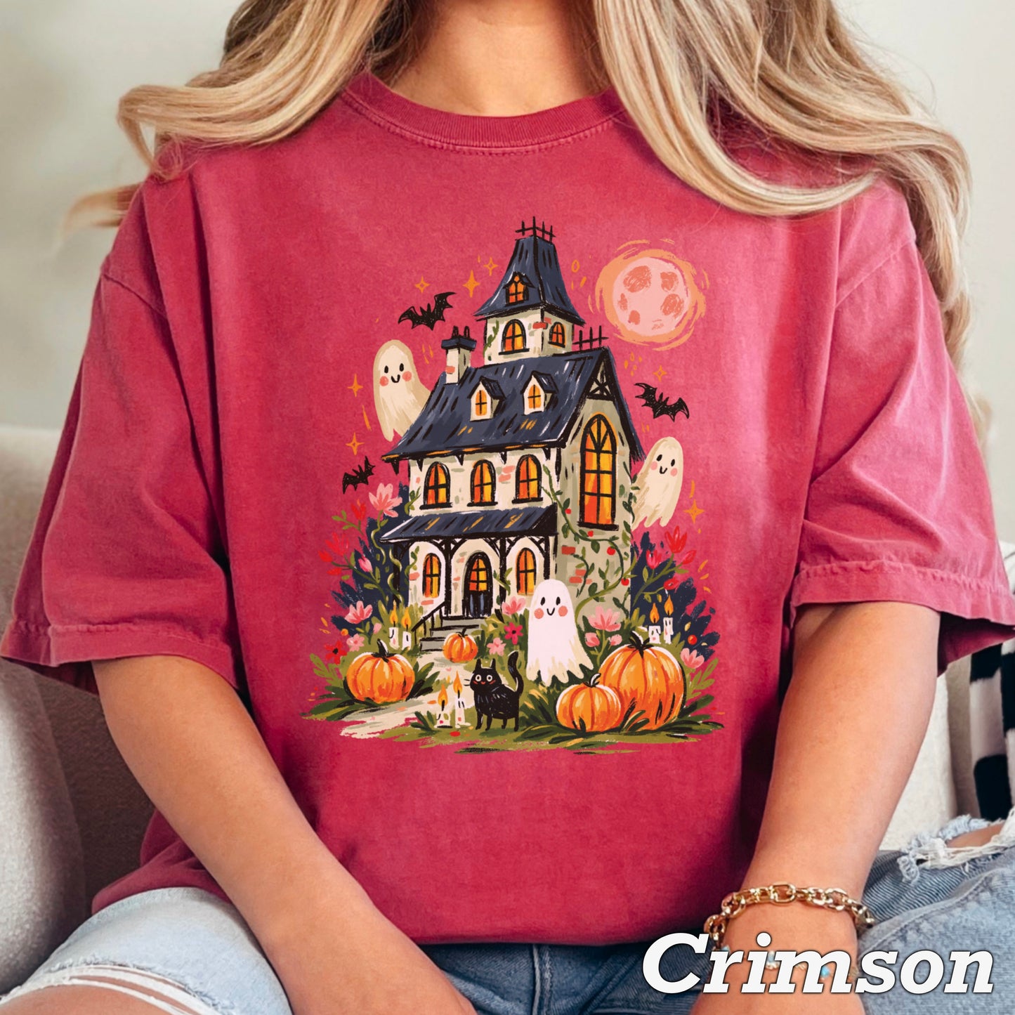 Haunted House Halloween Comfort Color Graphic Tee