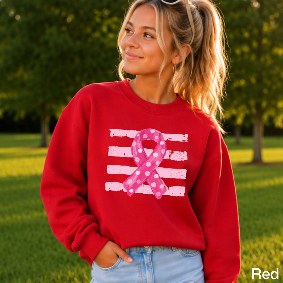 Breast Cancer Awareness Ribbon Youth Crewneck Sweatshirt