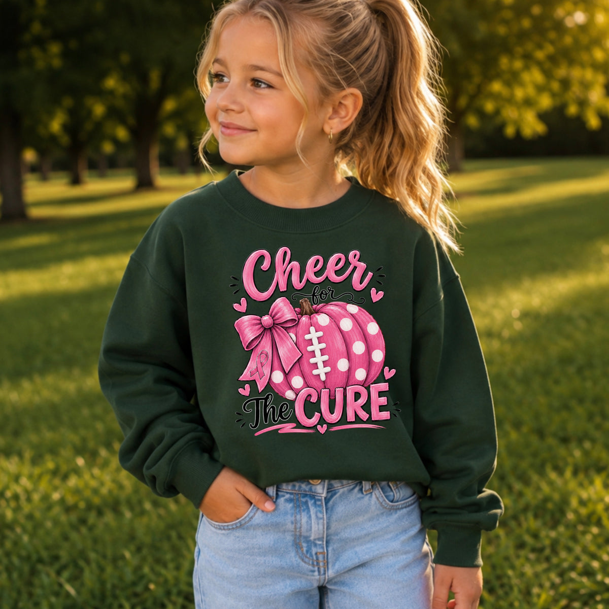 Cheer For The Cure Breast Cancer Youth Crewneck Sweatshirt
