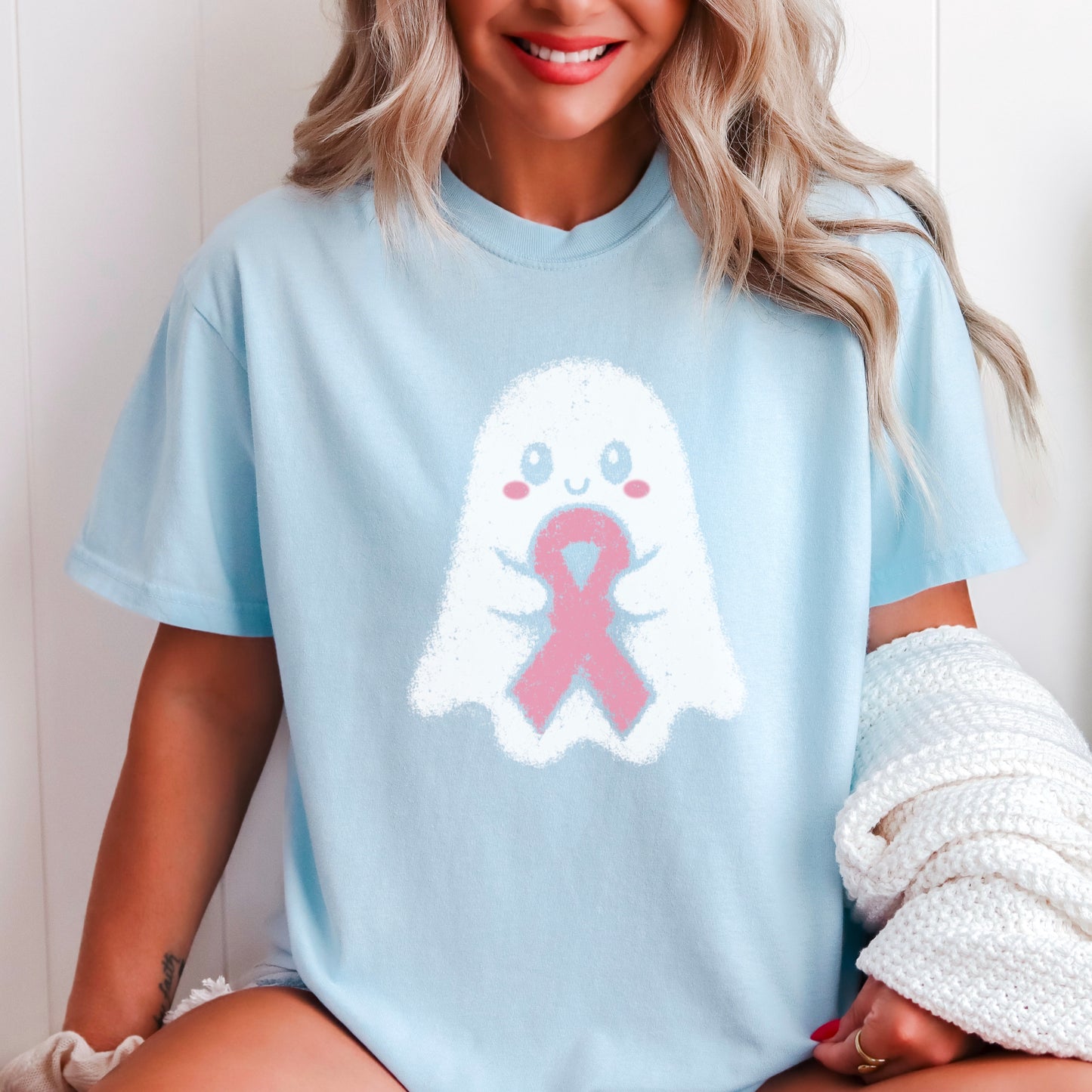 Breast Cancer Ghost Comfort Color Graphic Tee
