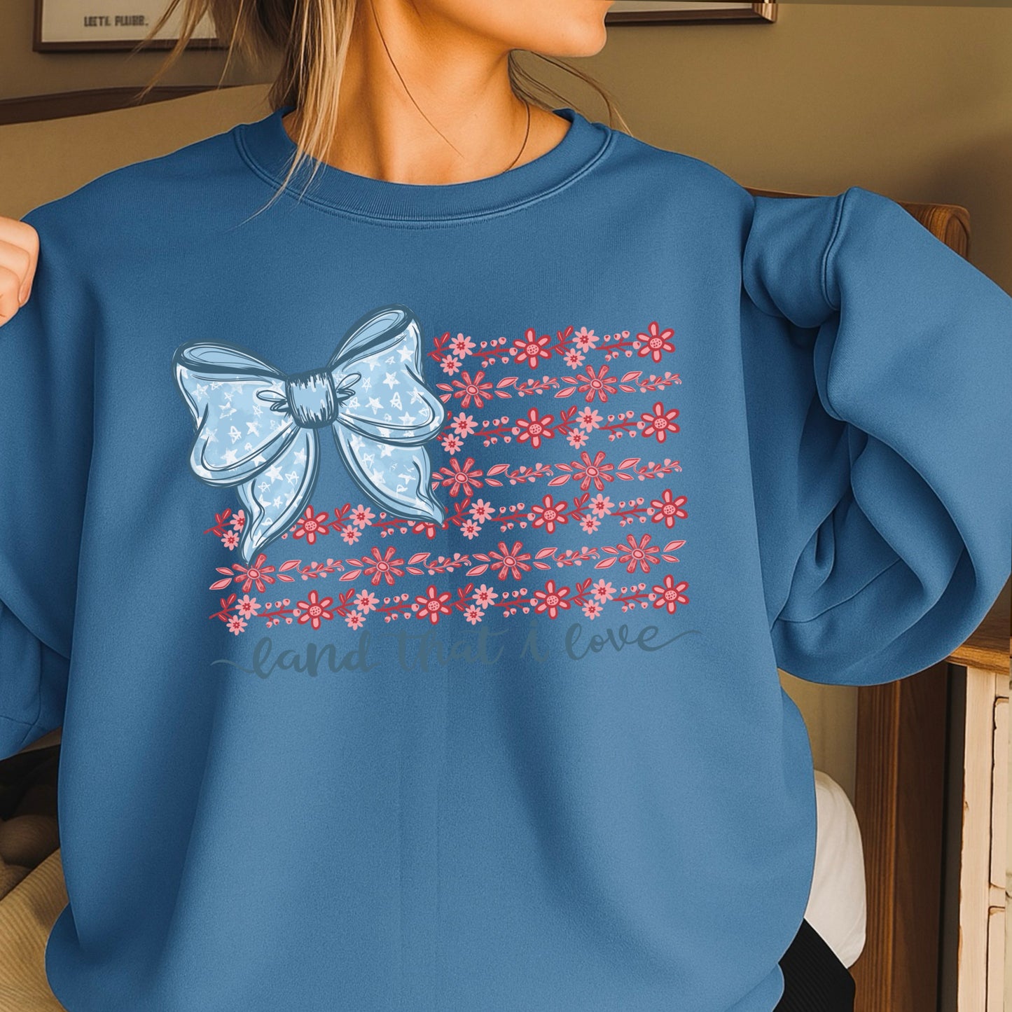 Land Of The Free Patriotic Crewneck Sweatshirt