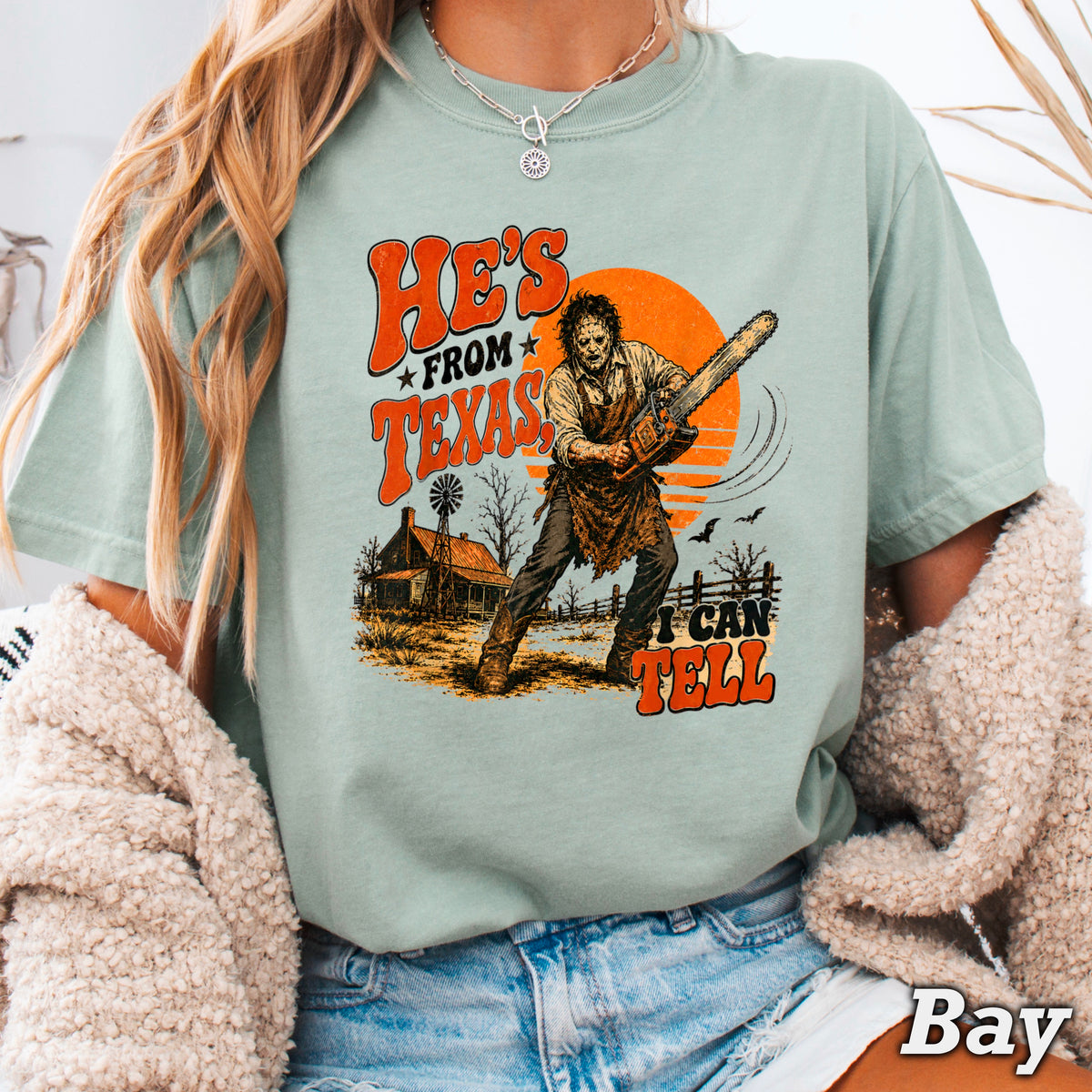 He’s From Texas Halloween Comfort Color Graphic Tee