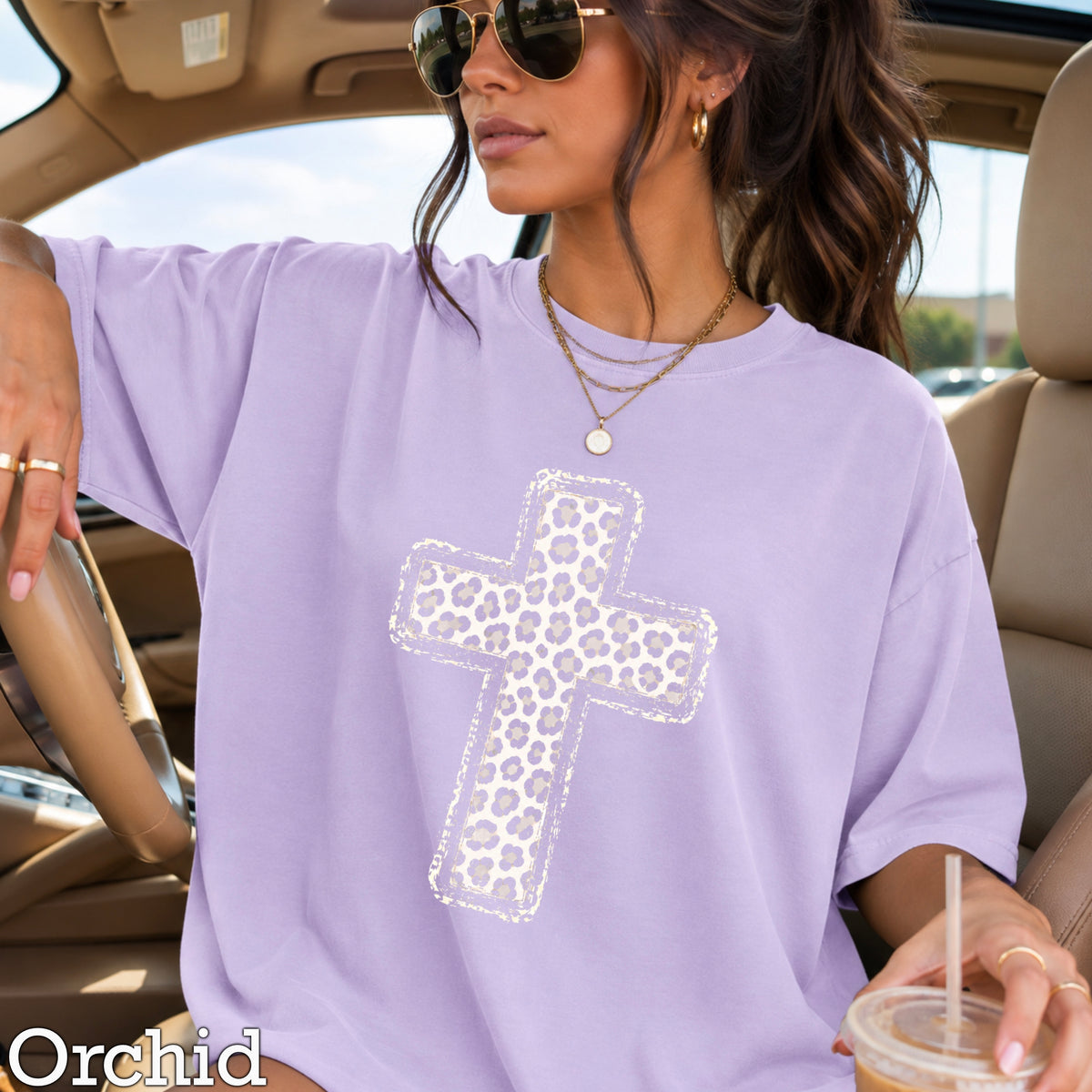 Snow Leopard Cross Christian Comfort Color Graphic Tee