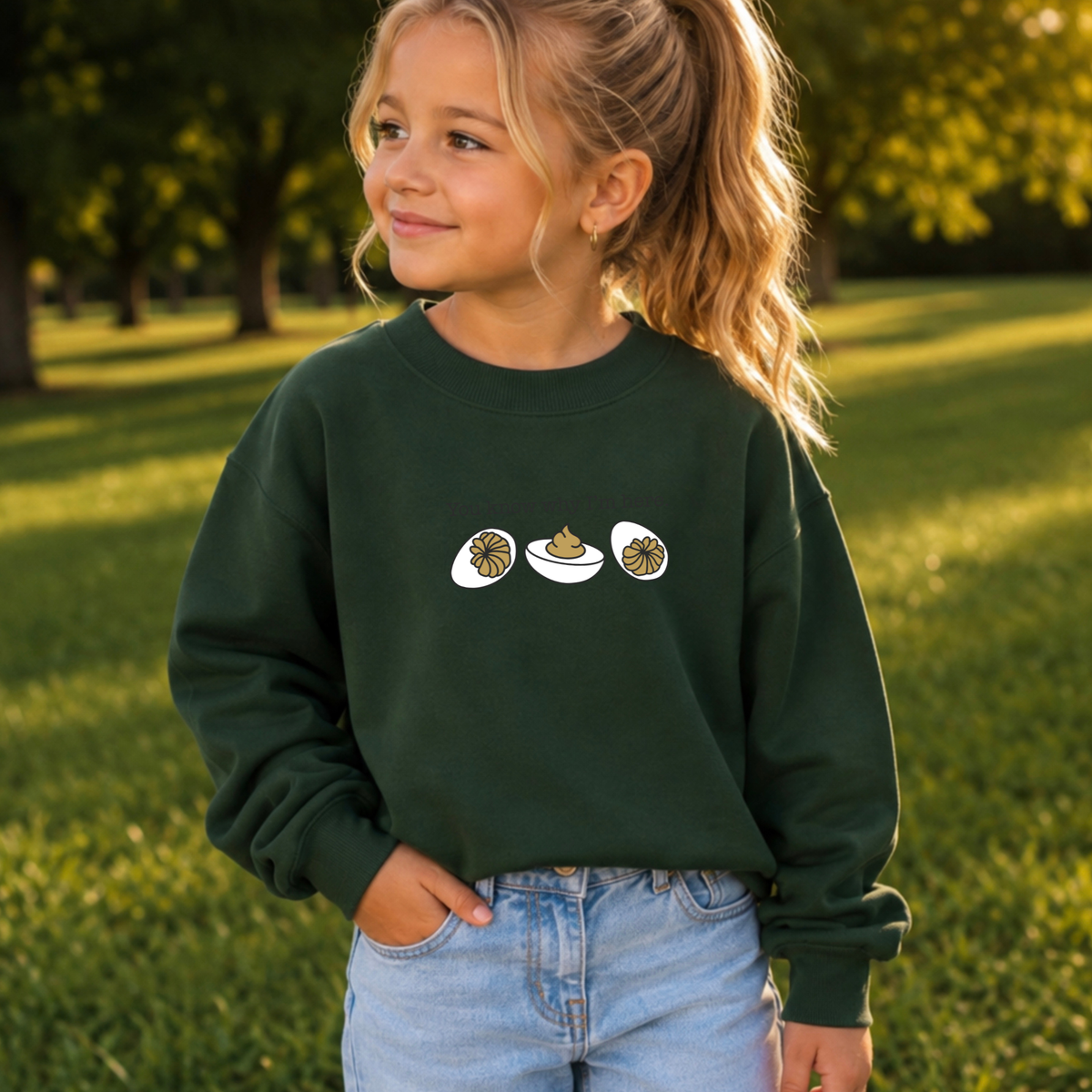 Deviled Eggs You Know Why I'm Here Youth Crewneck Sweatshirt