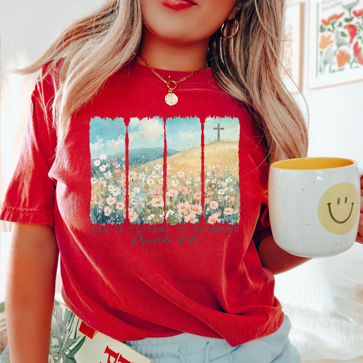 She Is Clothed In Strength Christian Comfort Color Graphic Tee