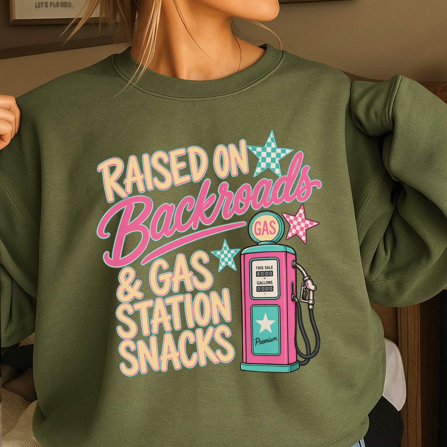 Raised On Backroads & Gas Station Snacks Crewneck Sweatshirt