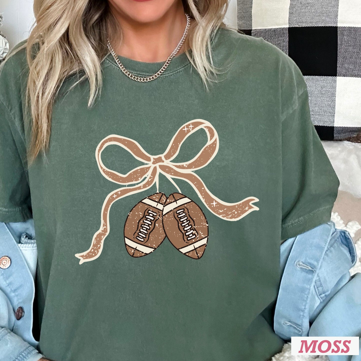 Coquette Football Game Day Bow Comfort Color Graphic Tee