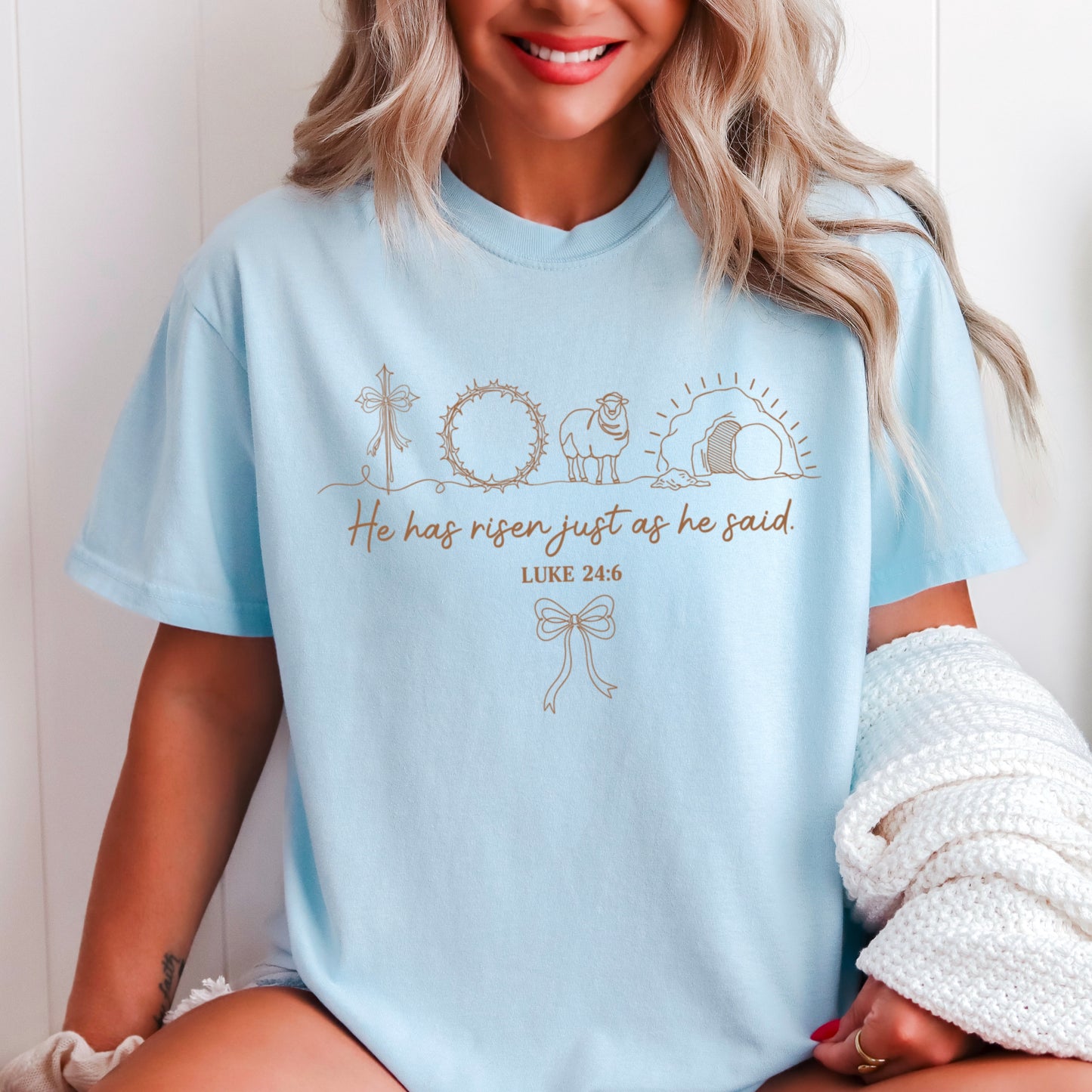 He Is Risen Easter Comfort Color Graphic Tee