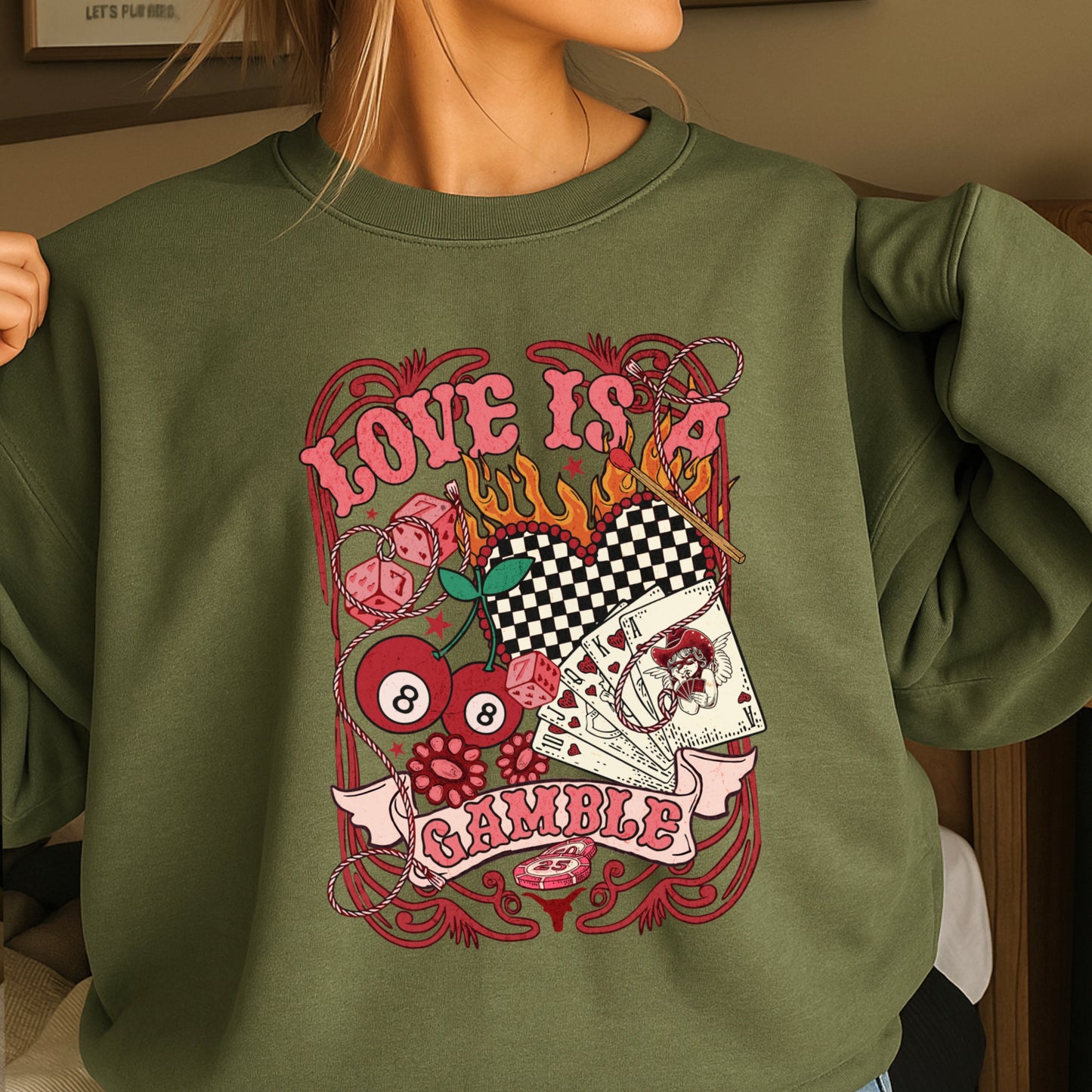 Love Is A Gamble Valentine’s Day Crewneck Sweatshirt