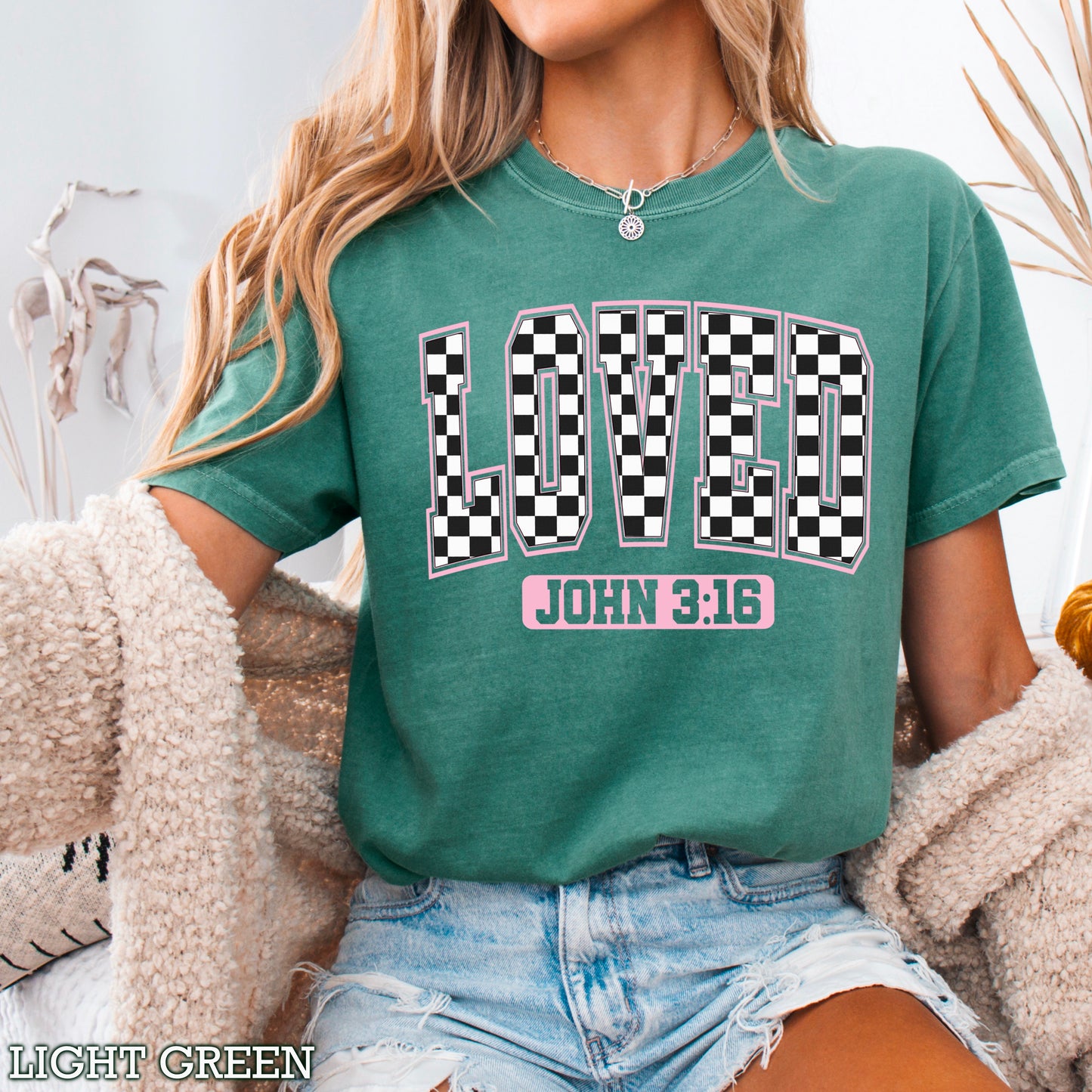Checkered Loved John 3:16 Valentine’s Day Comfort Color Graphic Tee