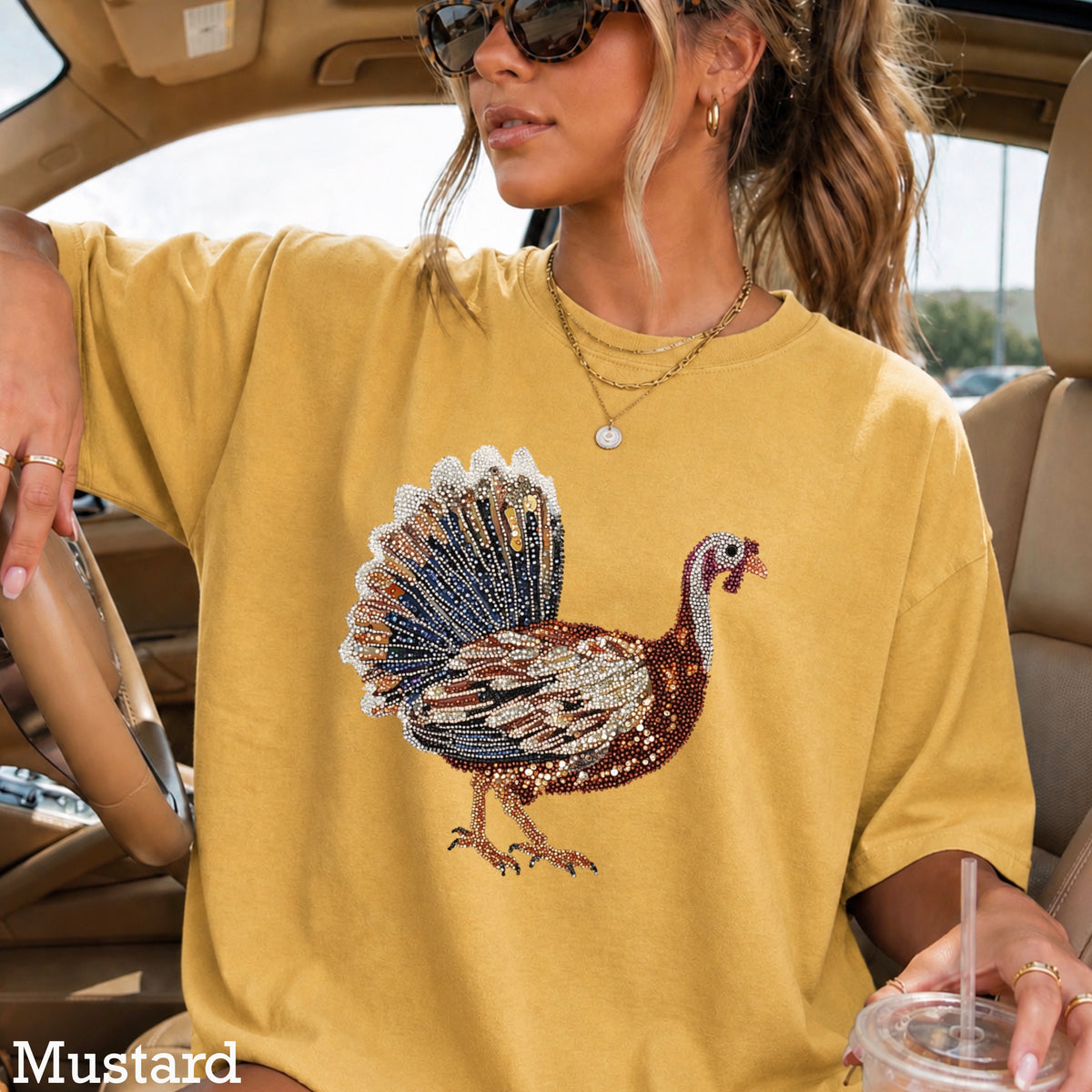 Faux Rhinestone Turkey Comfort Color Graphic Tee
