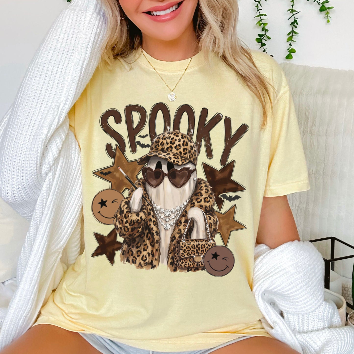 Leopard Spooky Ghost Comfort Color Graphic Tee